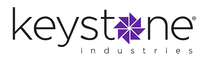 Keystone Industries logo with black text and purple geometric star symbol