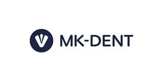 MK-DENT logo with a circular icon containing a V shape on a white background