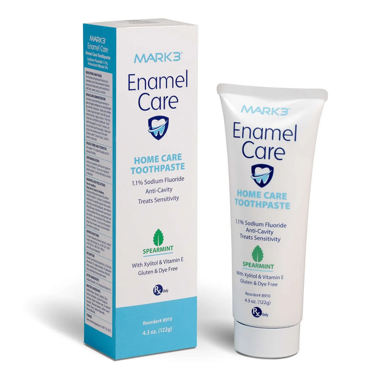 ENAMEL CARE 1.1% SODIUM FLUORIDE ANTI-CAVITY TOOTHPASTE RX ONLY 4.3OZ. SPEARMINT MARK3®