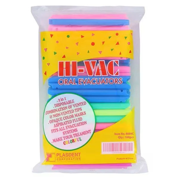 HI-VAC HIGH VOLUME ORAL EVACUATOR TIP VENTED/NON-VENTED MULTI COLORS 100/BG