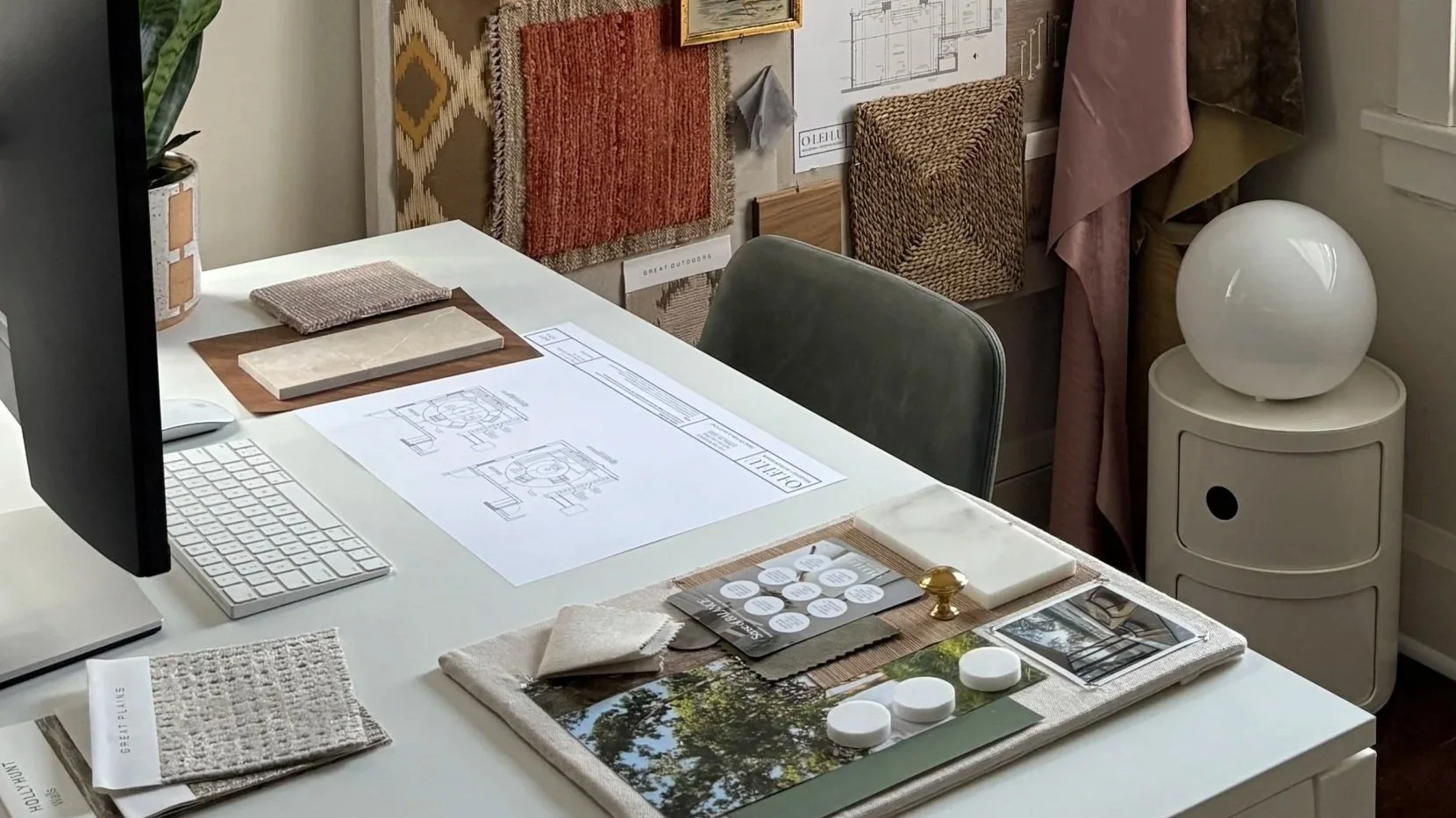 Interior design material selections including fabric, tile, and finishes for a residential project in Minneapolis