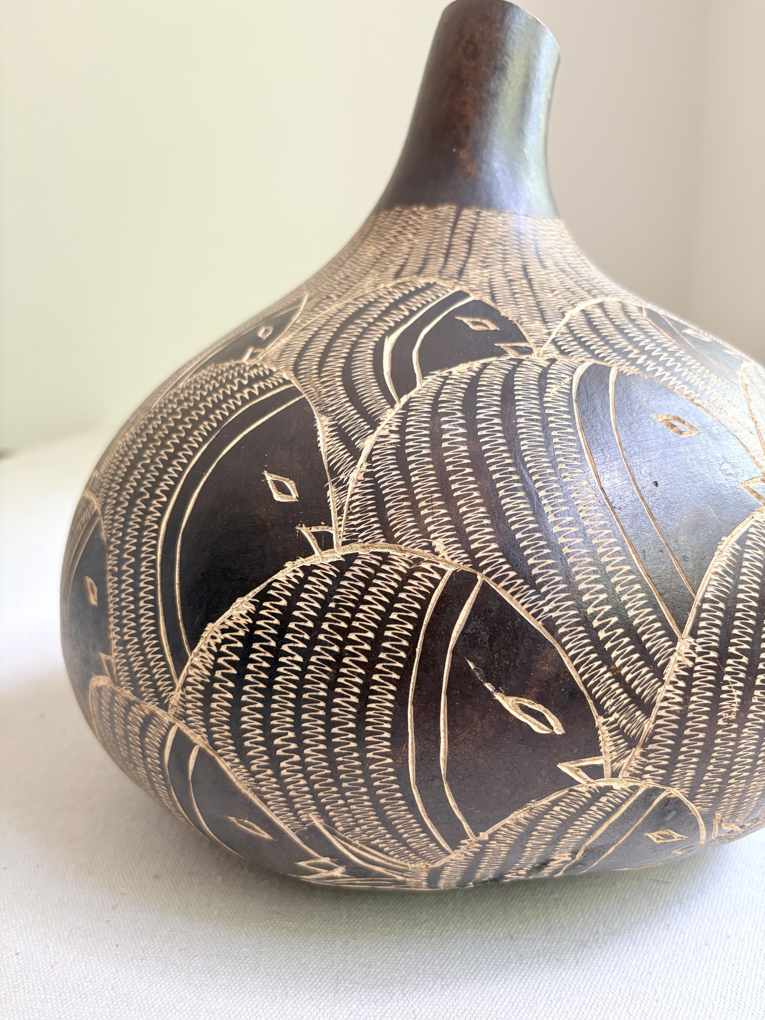 Carved Gourd Vase, Fish Motif