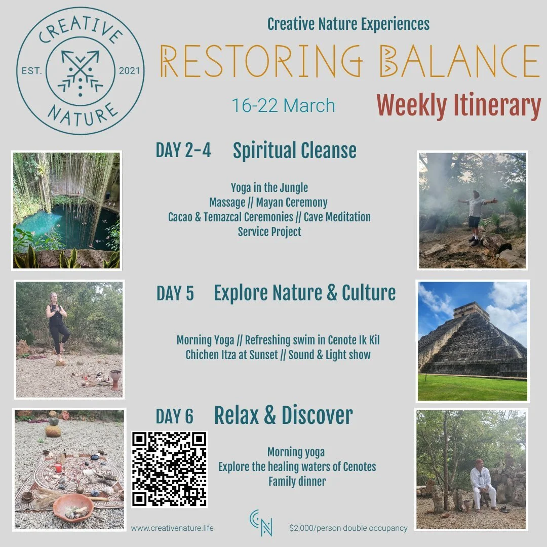MEXICO RETREAT // DETOX // PURIFY

Join Creative Nature for our Spring yoga-spiritual retreat to the jungles of the Yucatan Peninsula. 

Restoring Balance is an annual spiritual pilgrimage through lush jungles of Mexico. Connect to the inherent wisdo