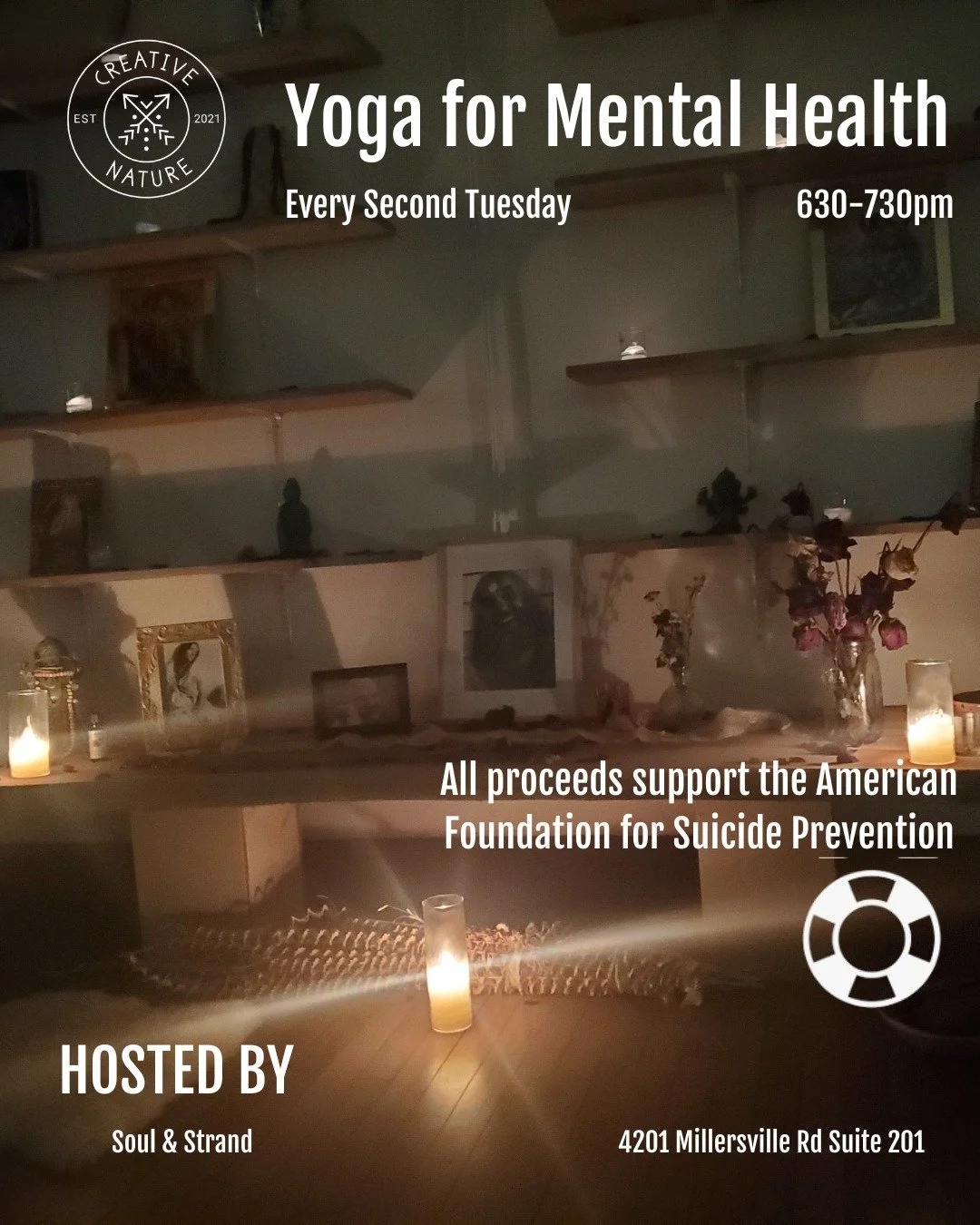 Yoga for Mental Health: 10 Mar 2026

Join us monthly for a 60-minute vinyasa flow in community to support the @afspindiana 

Location: @soulnstrand 
Time: 6:30pm (doors open at 6:15)
Cost: $10/participant (limited space)

All proceeds go directly to 