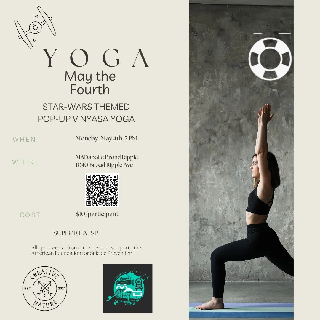 MAY THE FOURTH

Star-Wars Themed Vinyasa Yoga Class

Join us May 4, 7pm for a 60-minute pop-up vinyasa yoga class at MADabolic @mad_broadripple 

$10/participant 
Doors open at 645pm

Come dressed as your favorite Star Wars character or Star Wars gea