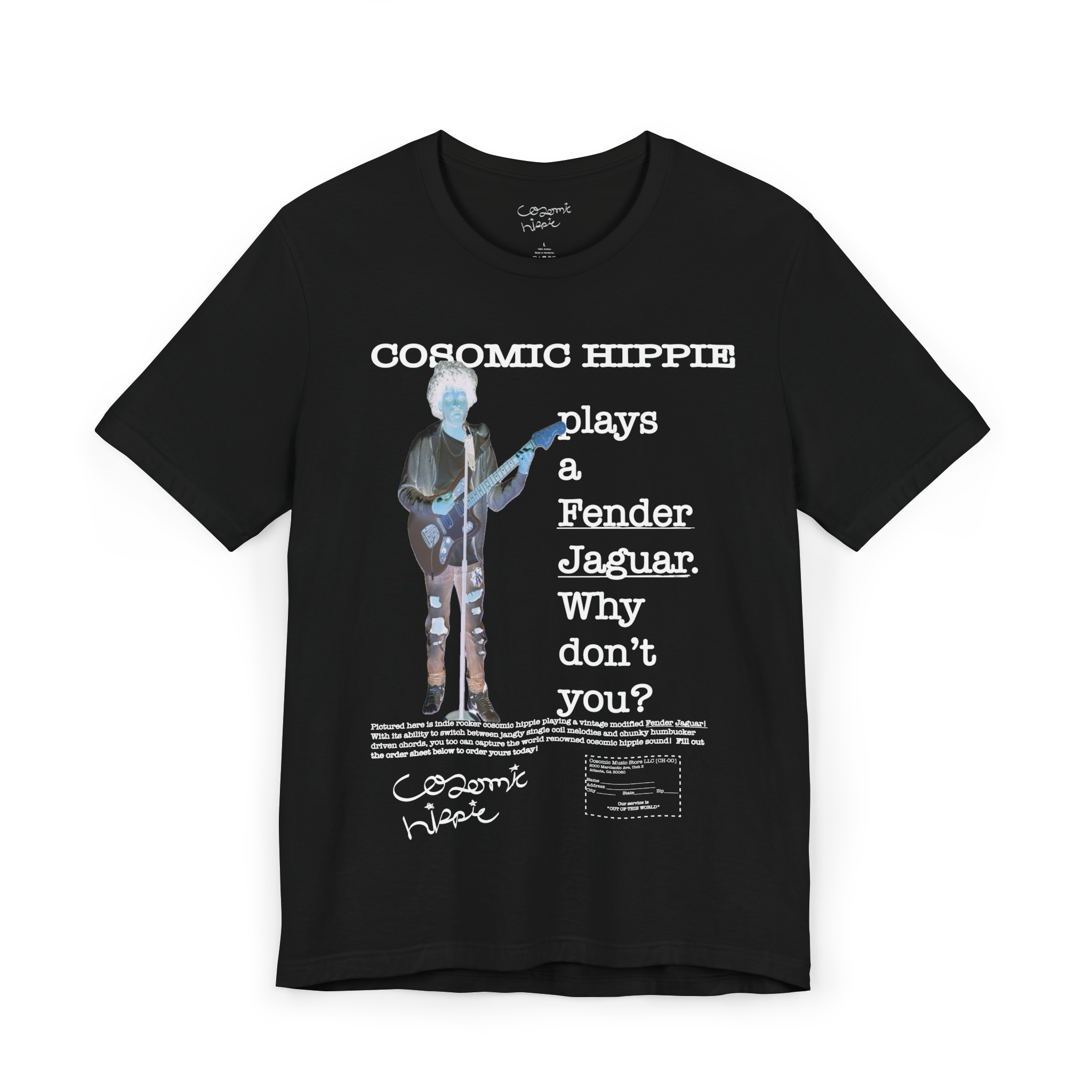 Cosomic Guitar Ad Tee Negative