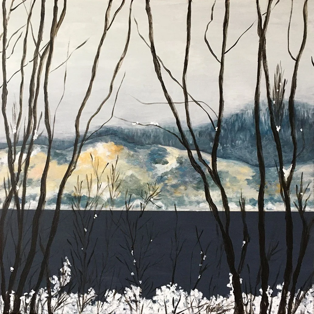 Une peinture figurative contemporaine "Lac d'Annecy, matin d'hiver" une sélection de l'atelier rouschmeyer