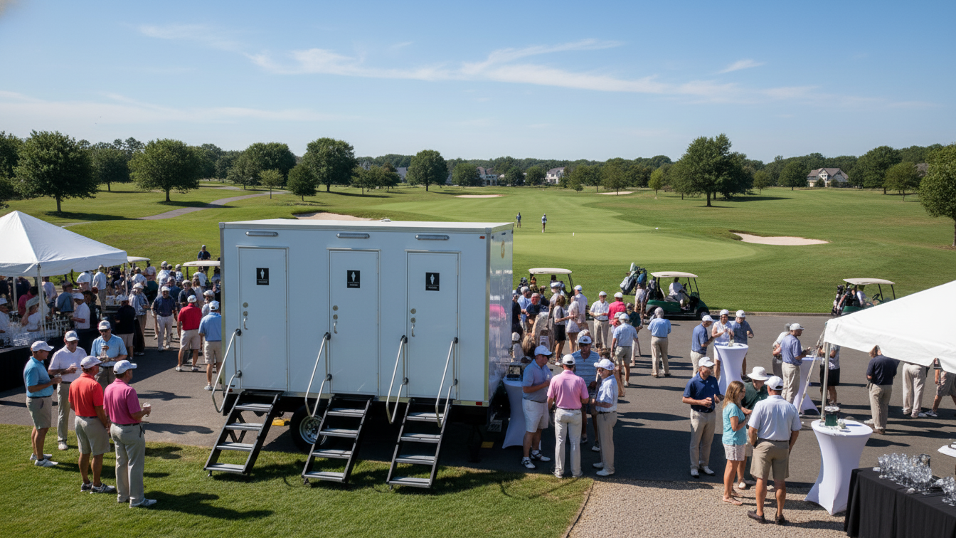 Mobile restroom rental at golf event Long Island, NY