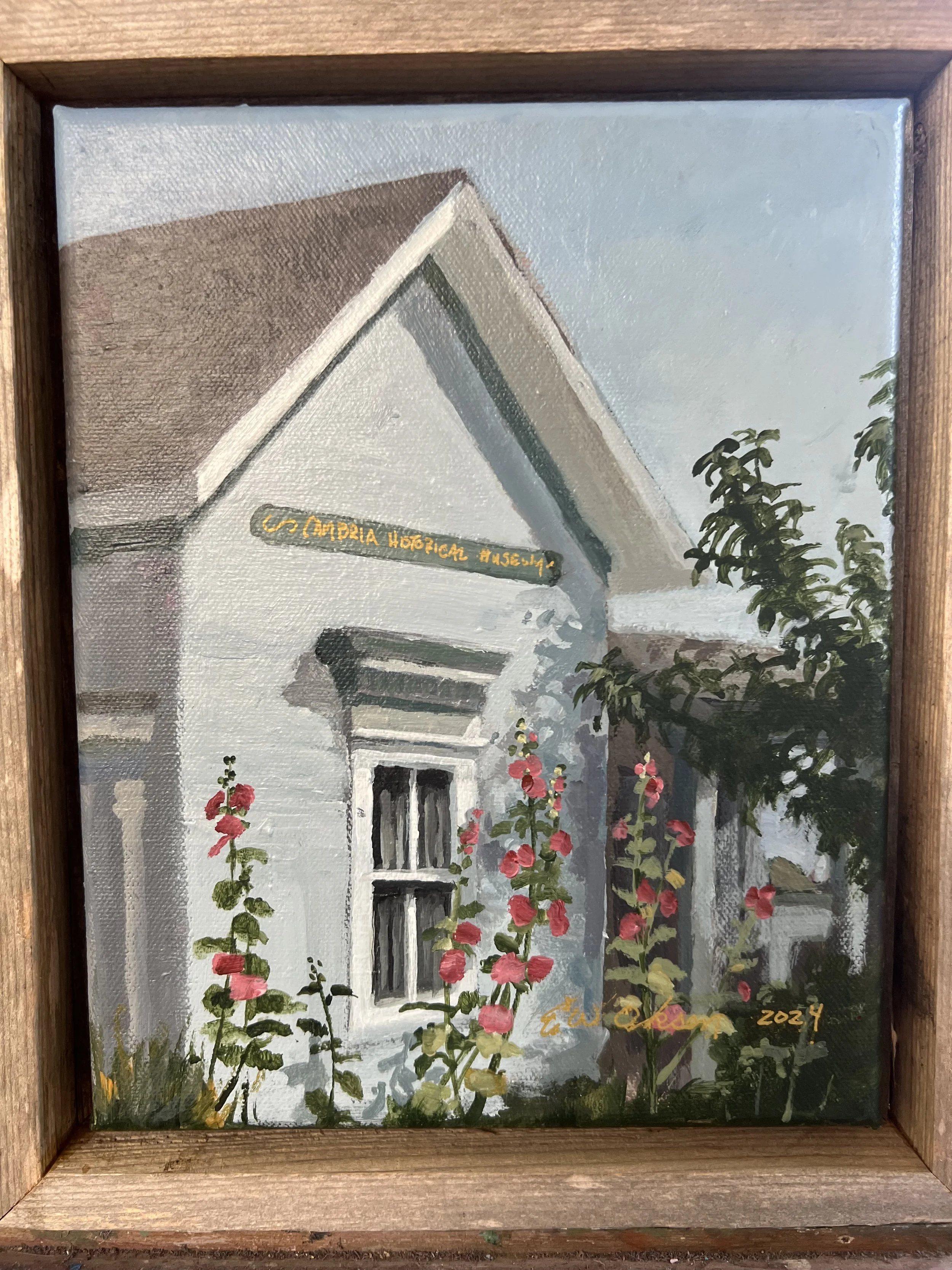 Hollyhocks, Cambria, California
10x8 acrylic on panel, plein air, framed
Sold