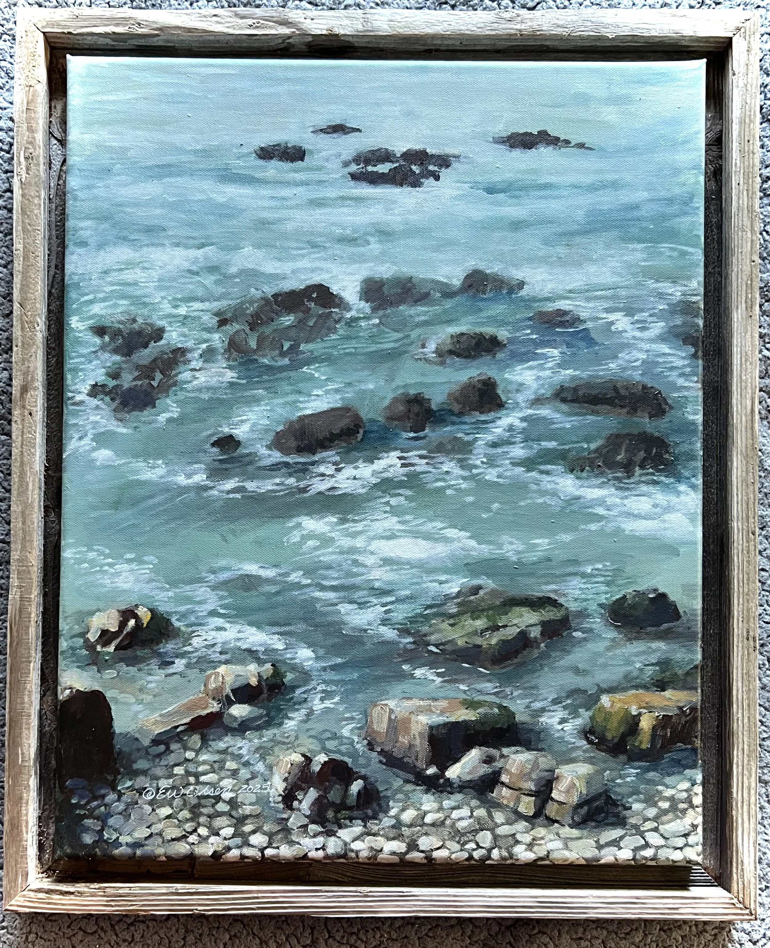 Pebbles in the Water, Cambria, Calif.
20x16 acrylic on canvas, framed
$350.00