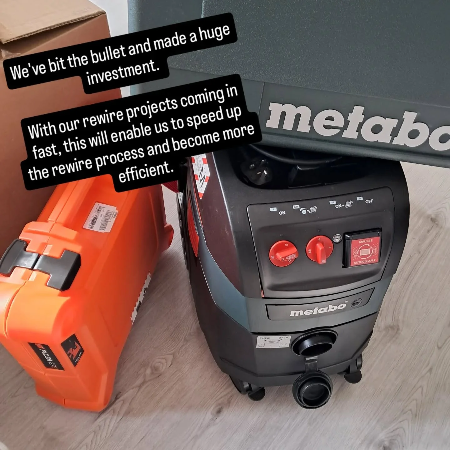 New tool investment, here to improve our efficiency, not only that, this will help minimise dust levels. Electricians spit gun to get all out back boxes, metal cable clips and more installed quickly in order to get out new installs up and running soo