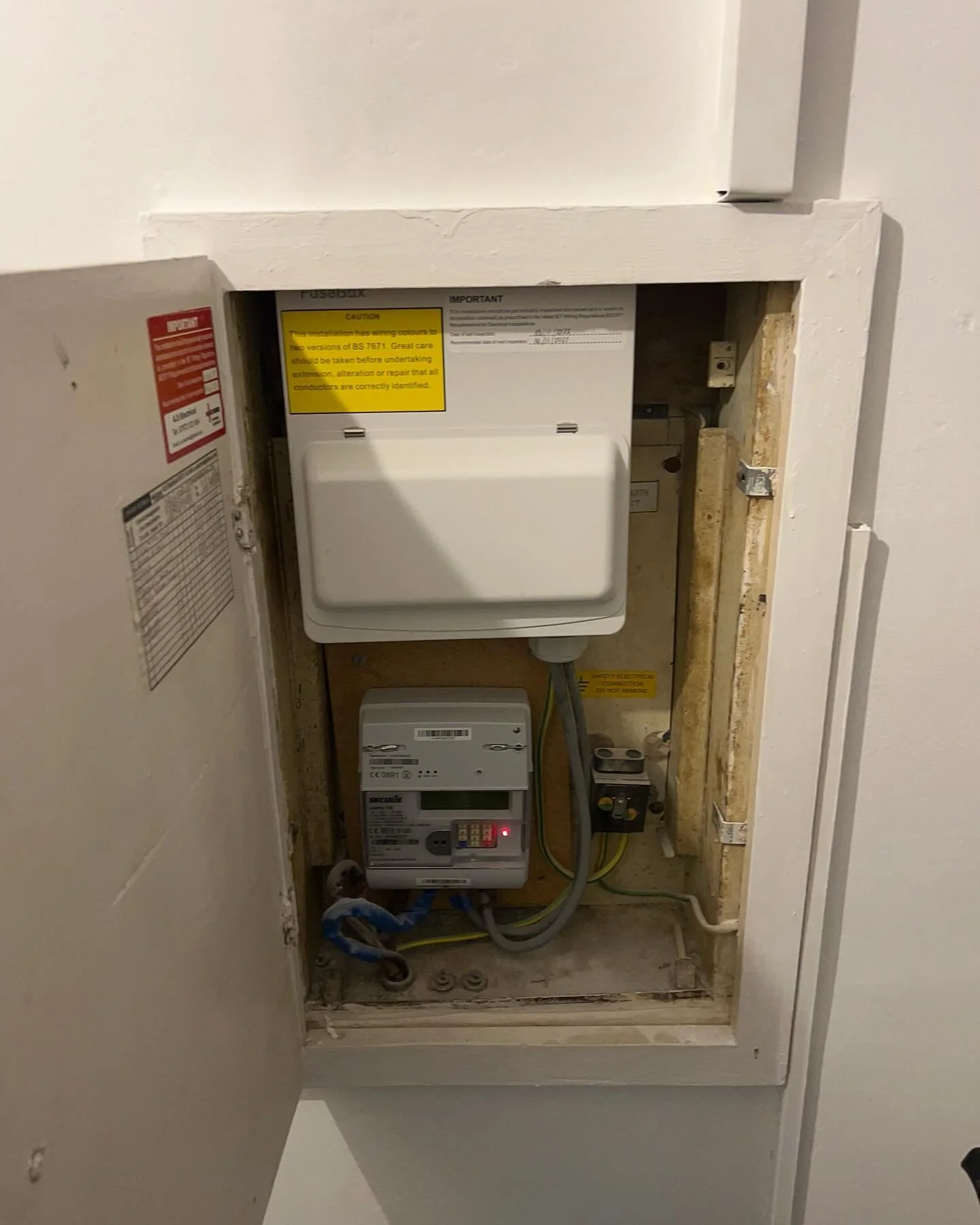 We installed a fusebox consumer unit for this customer, who had a tenant rip the board apart due to not paying electric bill and being cut off. We then did this trunking rewire with 4 lads in one day. We are now back yet again after flood damage, car