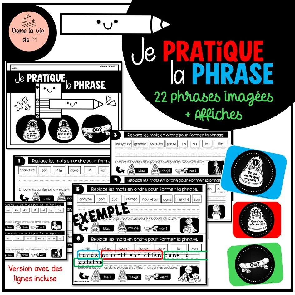 ✏️ Je pratique la phrase… une phrase à la fois! ❤️💙💚