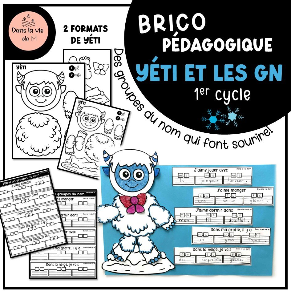 Yéti et les groupes du nom - Bricolage pédagogique 1er cycle 💙🩵