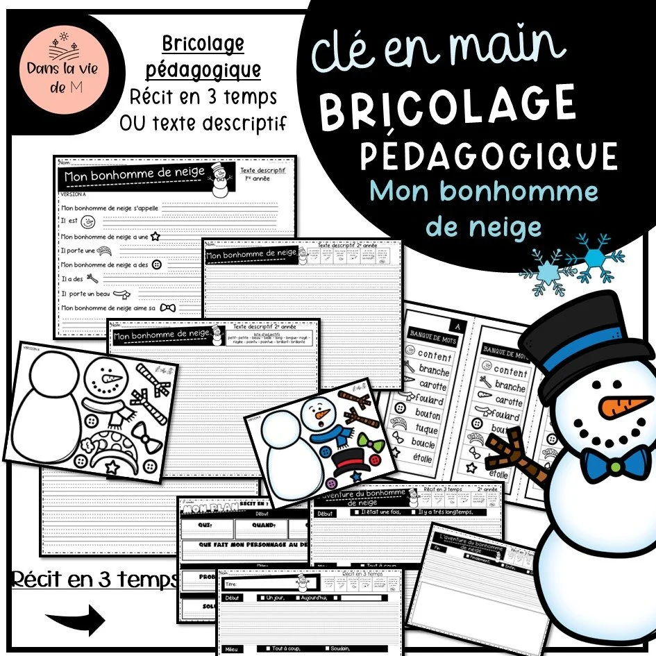☃️💙 Mon bonhomme de neige — Situation d’écriture clé en main - 1er cycle ❄️💙