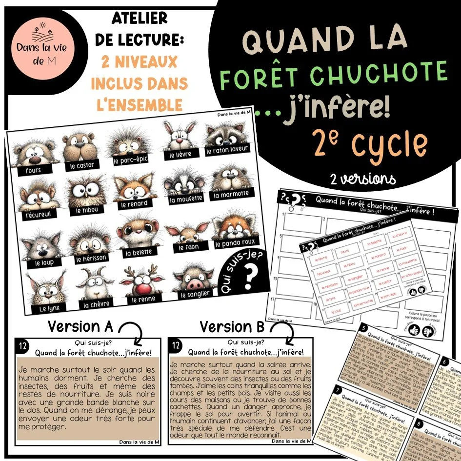 🌲🦉 NOUVEAUTÉ – Quand la forêt chuchote… j’infère ! Atelier de lecture – 2e cycle