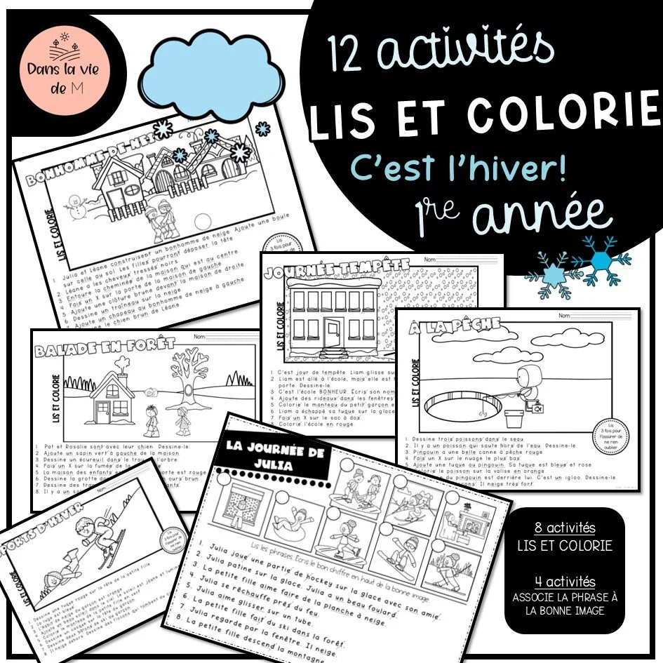❄️📚 12 activités LIS ET COLORIE – C’est l’hiver ! (1re année)