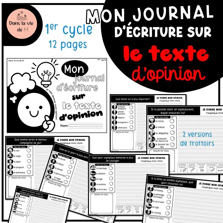 ✨ NOUVEAU – 1er cycle ✨ Mon journal d’écriture sur le texte d’opinion