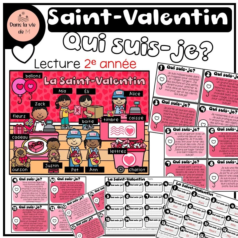 💗 Saint-Valentin – Qui suis-je ? | Lecture (2e année) 💗  Un de mes ateliers de lecture coups de cœur ❤️