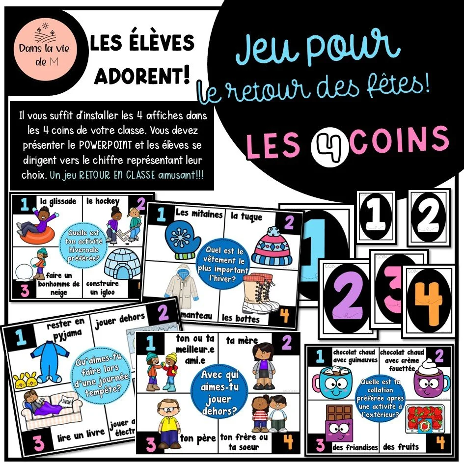 🎉❄️ Jeu des 4 coins – Retour des fêtes / Thématique hiver