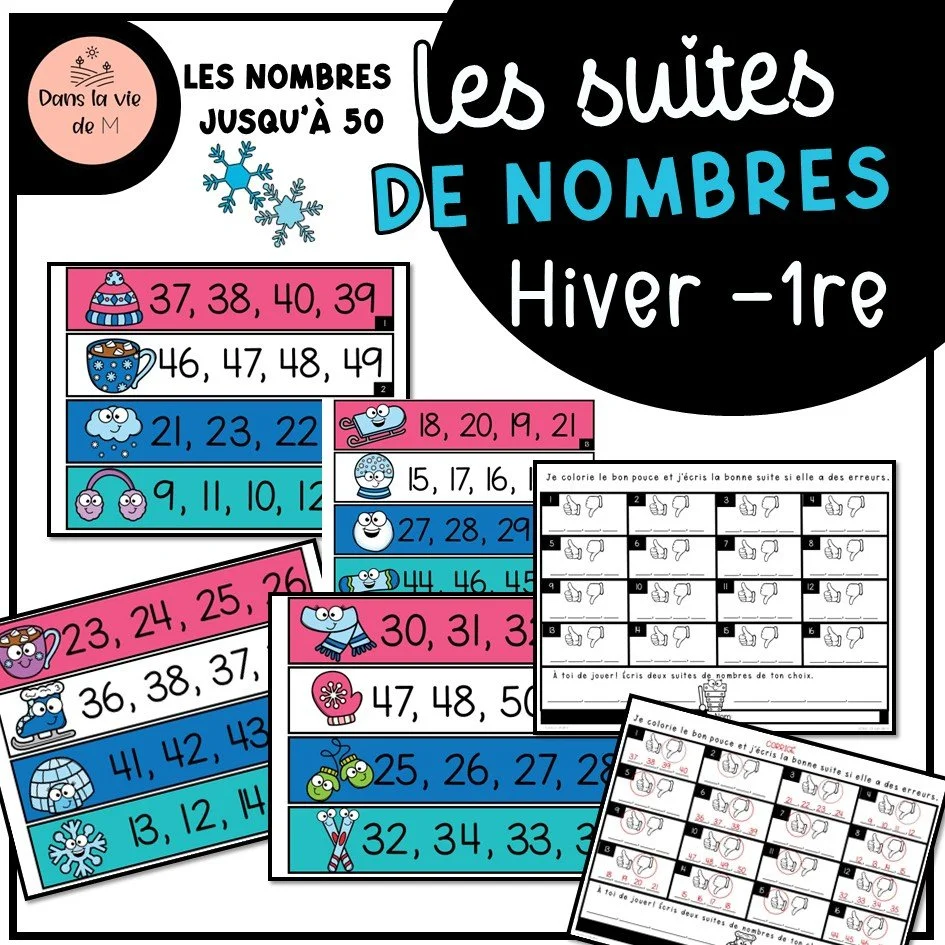 ❄️ Les suites de nombres – Hiver | 1re année (0 à 50)