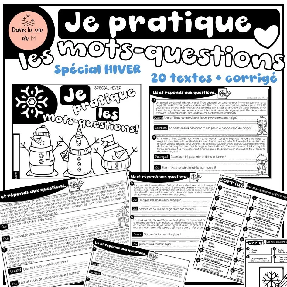 ❄️ Je pratique les mots-questions – Spécial hiver 20 textes + corrigé