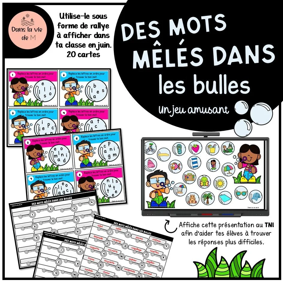 Des mots mêlés dans  les bulles 🫧☀️- Un jeu pour la fin d'année