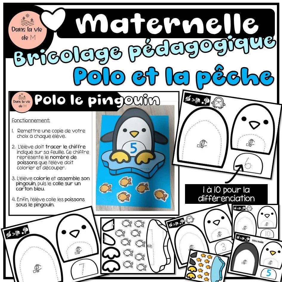 ❄️ Maternelle – Bricolage pédagogique : Polo et la pêche 🐧🎣