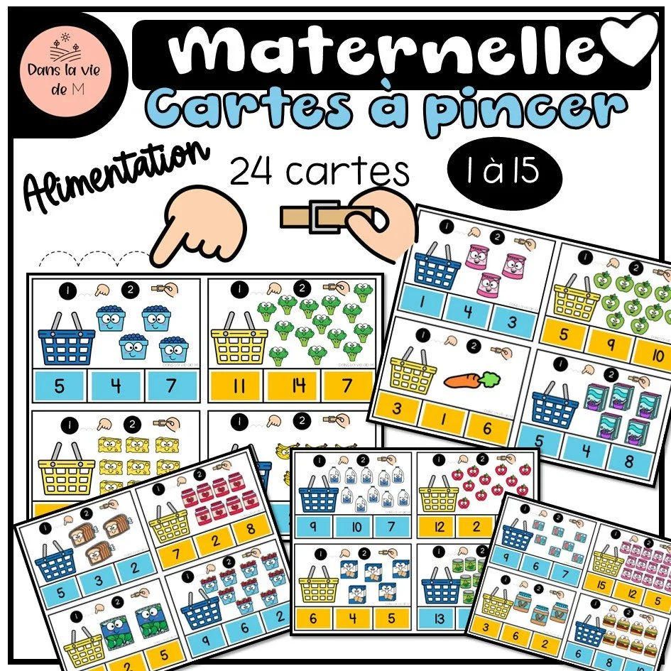 🧺🔢 Cartes à pincer – Thème de l’alimentation 🍎✨- maternelle