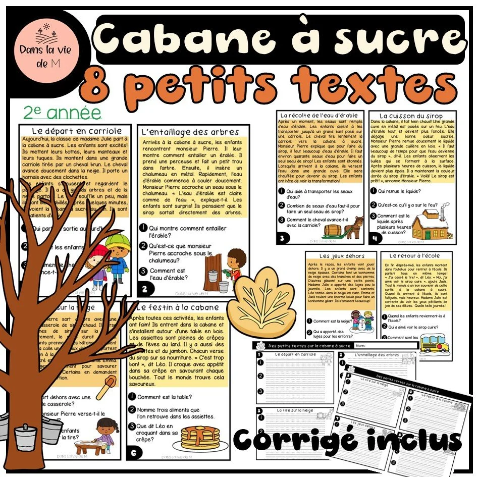 🍁🍯 8 adorables petits textes – Thématique Cabane à sucre 🍯🍁-2e année