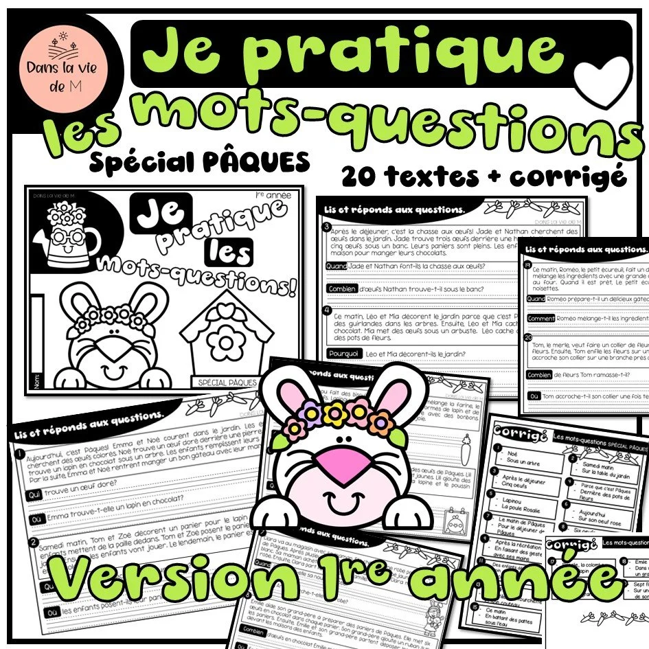 🐣📖 Je pratique les mots-questions – Spécial Pâques (1re année)