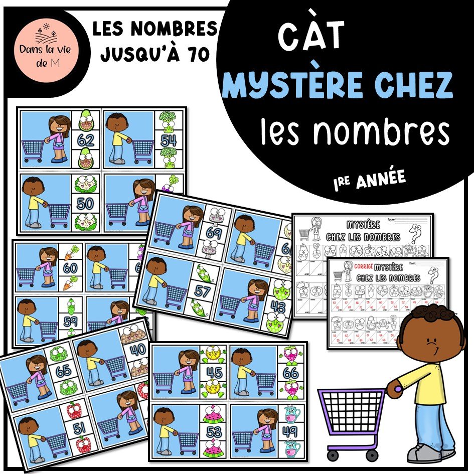 Mystère chez les nombres – 1re année🛒🥚🍓