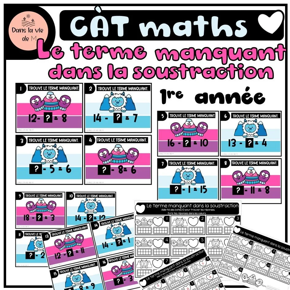 ❄️ CÀT – Le terme manquant dans la soustraction ➖🧊 1re année • Avec boîtes de 10