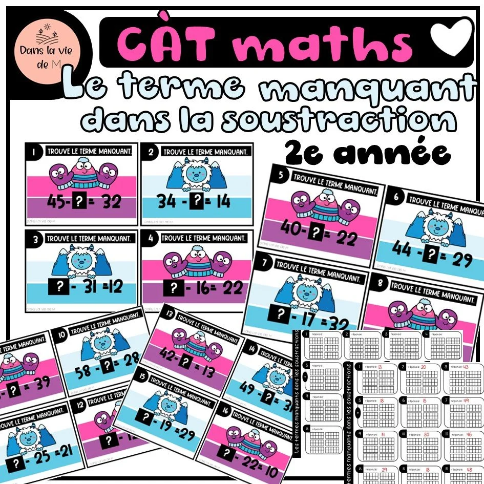 ❄️ CÀT – Le terme manquant dans la soustraction ➖🧊 2e année • Avec boites de 10