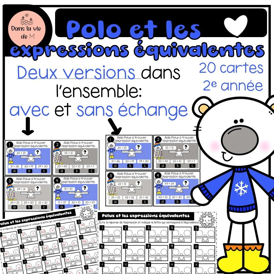 ❄️ 🐻‍❄️Polo et les expressions équivalentes 20 cartes – 2e année