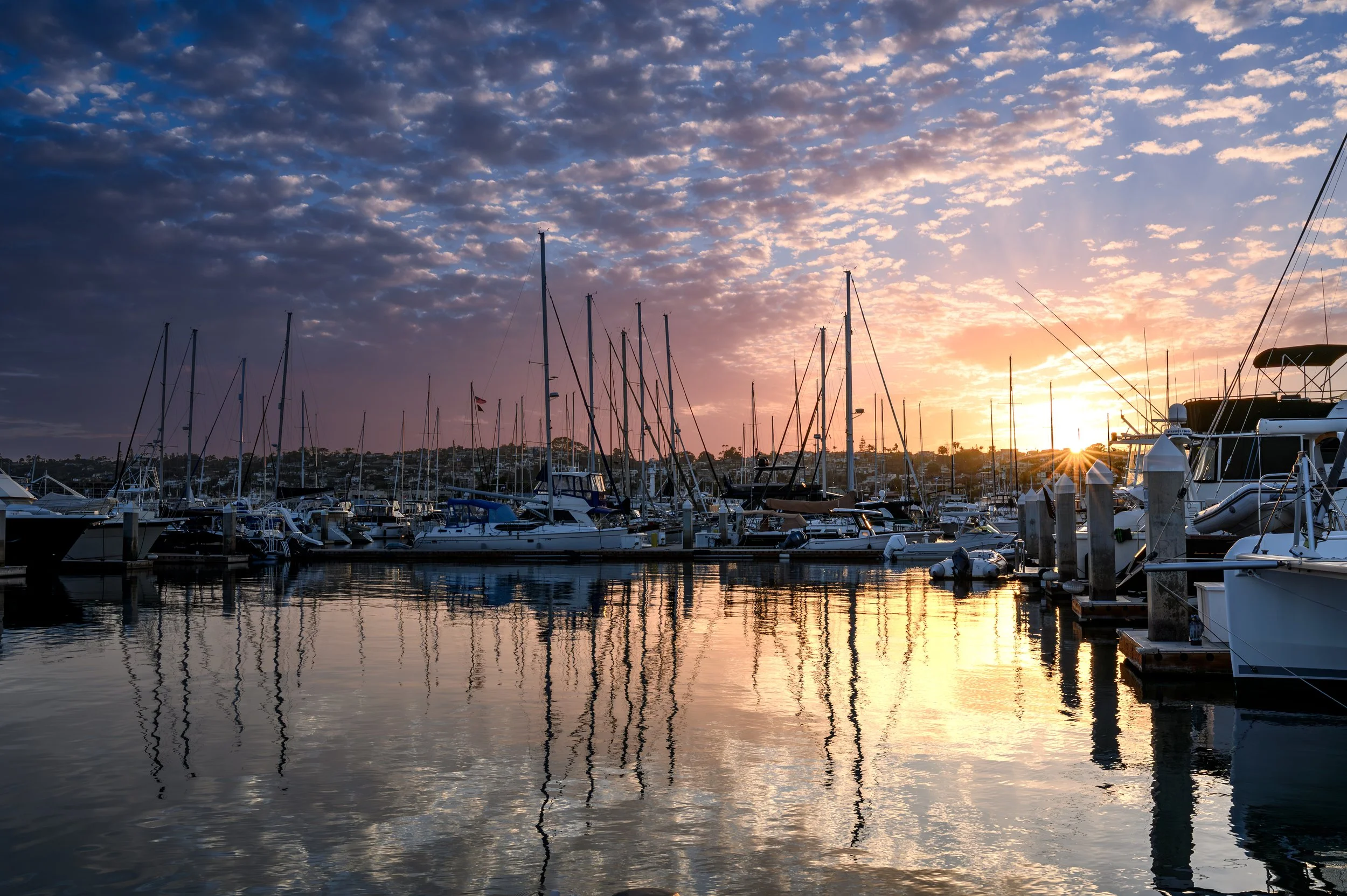 Sunset at the boat docks in Point Loma California.