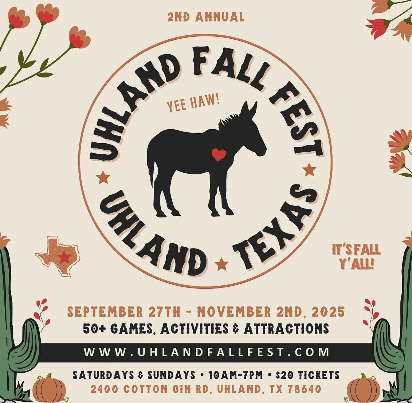 I will be at the @uhlandfallfest  this weekend (October 11th &amp; 12th) with Millie Lost Her Nose and Maudette Flew The Coop.  This weekend is all about Indigenous Traditions and Cultures. Come experience the Comanche Indian Intertribal Exhibition C