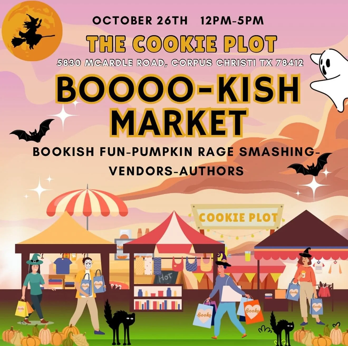 👻 Come join the Boooo-kish Market fun!

I&rsquo;ll be at @thecookieplotbooks in Corpus Christi, TX on October 26th from 12&ndash;5 PM with my books, Millie Lost Her Nose and Maudette Flew the Coop! 🐔🐽

There will be local vendors, authors signing 