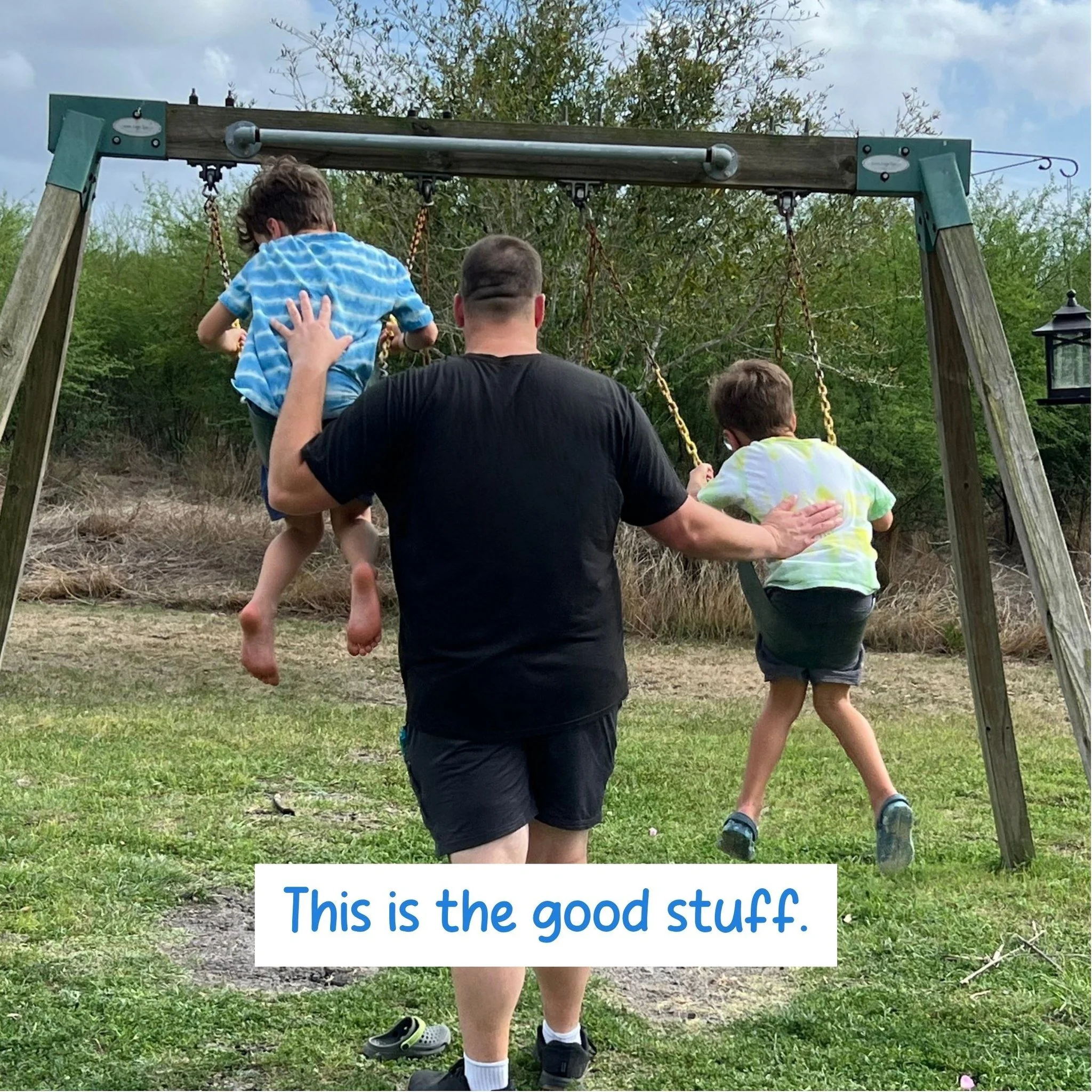 You blink and they&rsquo;re too big for this.
So yeah&hellip; I&rsquo;ll swing them as long as they&rsquo;ll let me.

#DadLife #RaisingBoys #FamilyTime #MakingMemories #EverydayMoments #ChildrensBookAuthor
#AuthorLife