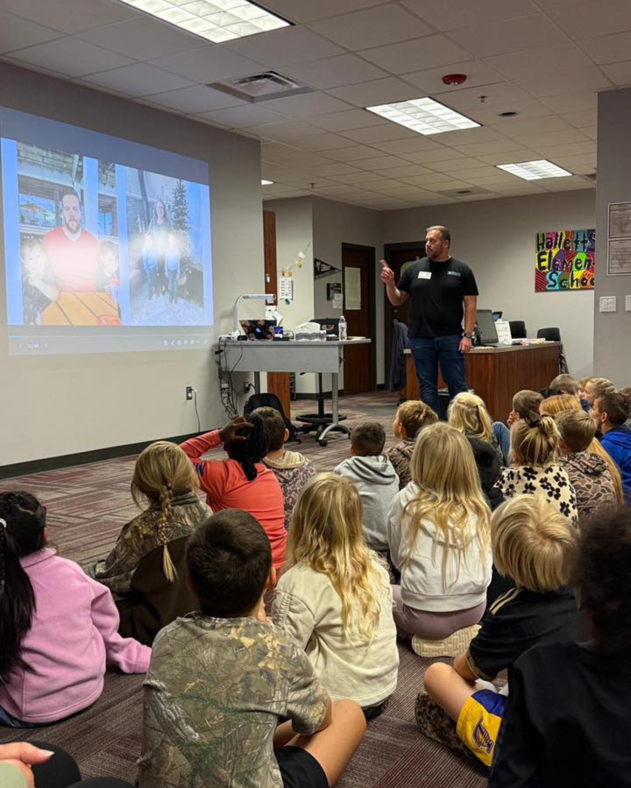 AB Wade presenting to an elementary school