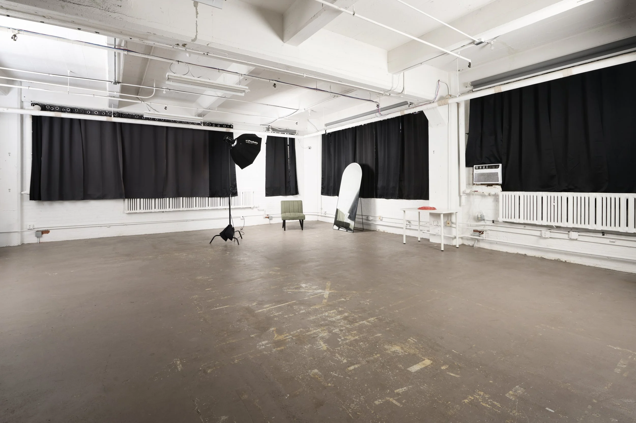 South East corner of main shooting bay with curtains drawn