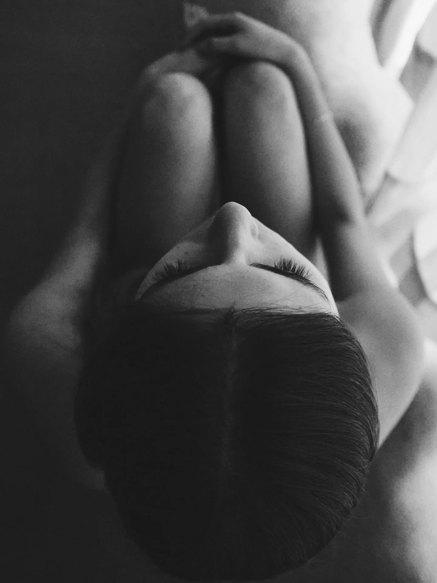 Two matte frames from above, hair and skin tracing the shape of a thought.
.
.
.
#blackandwhite #filmgrain #portraits #lifestylephotography #filmlike