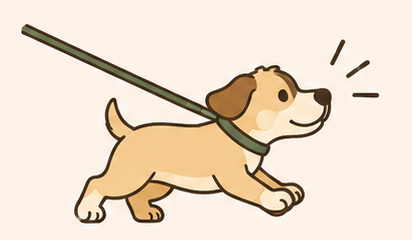 Cute cartoon puppy on a leash with excited expression.