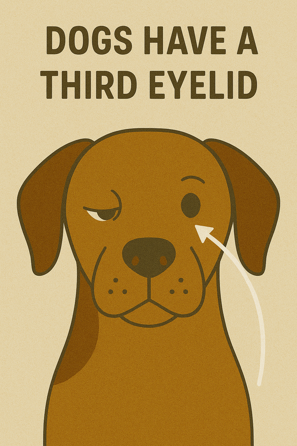 Illustration of a brown dog with floppy ears and a third eyelid on its right eye, accompanied by the text 'Dogs have a third eyelid' at the top.