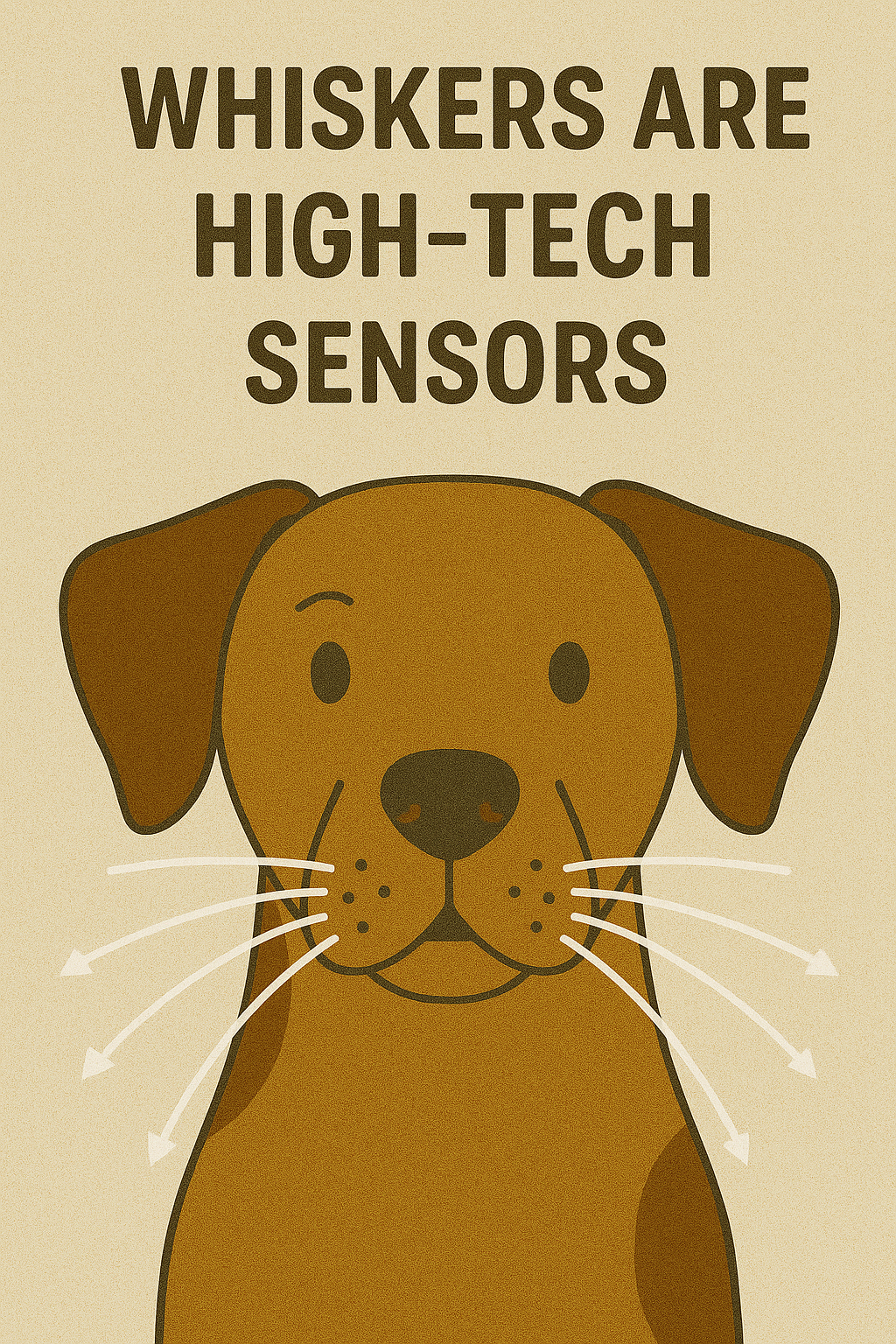 Illustration of a dog with lines indicating high-tech sensors in its nose, accompanied by the text "Whiskers are high-tech sensors".