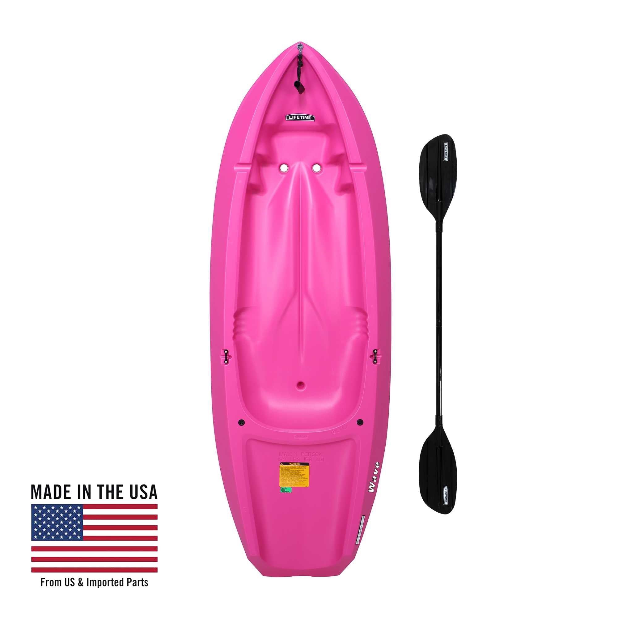 Lifetime wave™ kayak is specifically designed for kids ages 5 and up, or up to 130 lbs. The wide stance provides a stable paddling platform to keep your child safely in the kayak. Its sloped back end and swim-up step allow the rider to easily re-ente