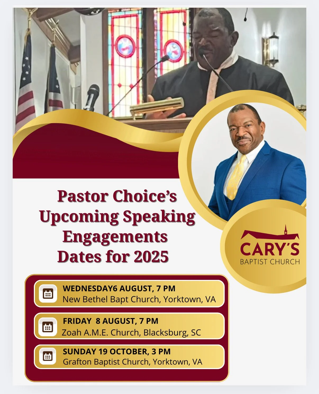 Pastor Choice's Upcoming Speaking Engagements
