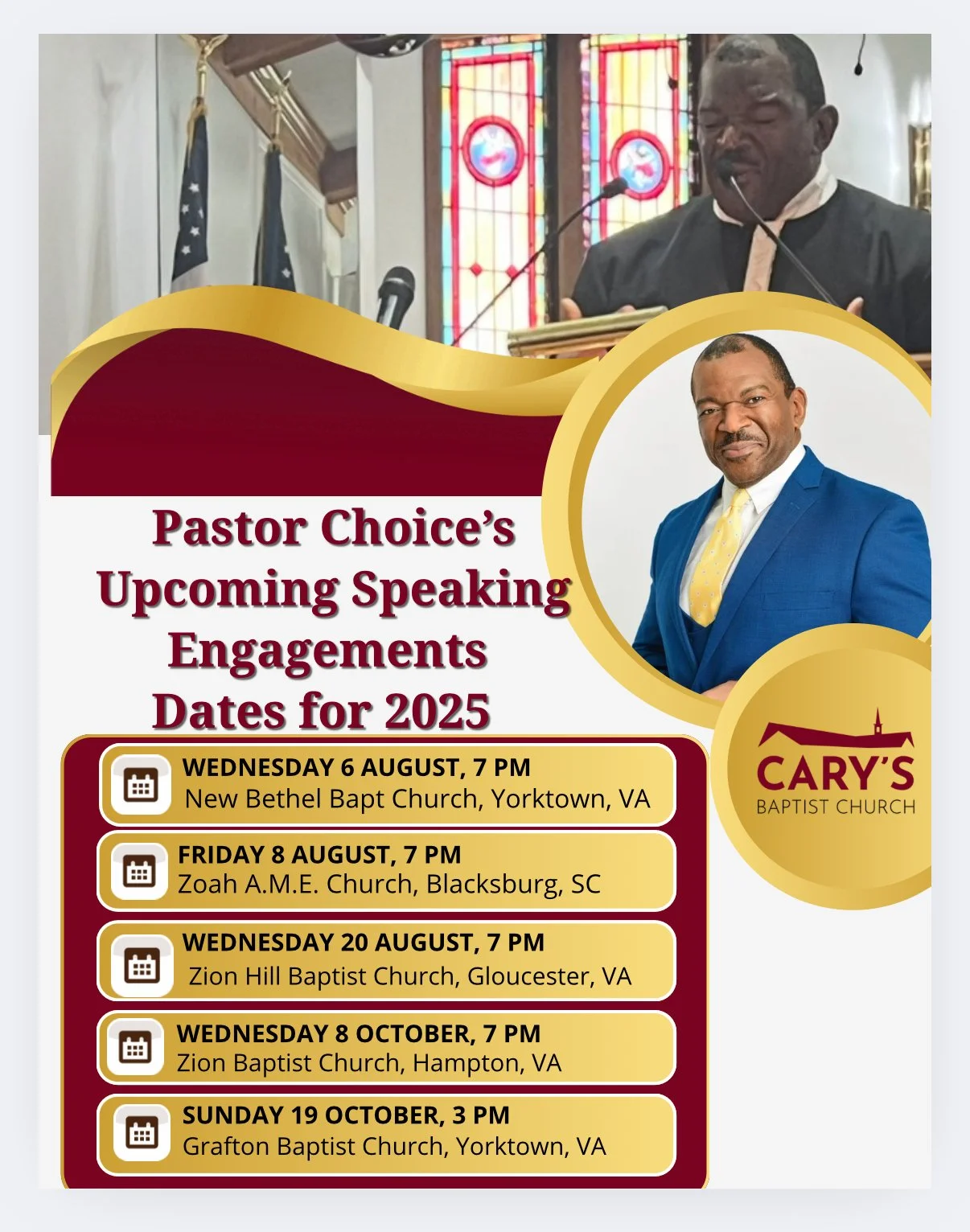 Pastor Choice's Upcoming Speaking Engagements
