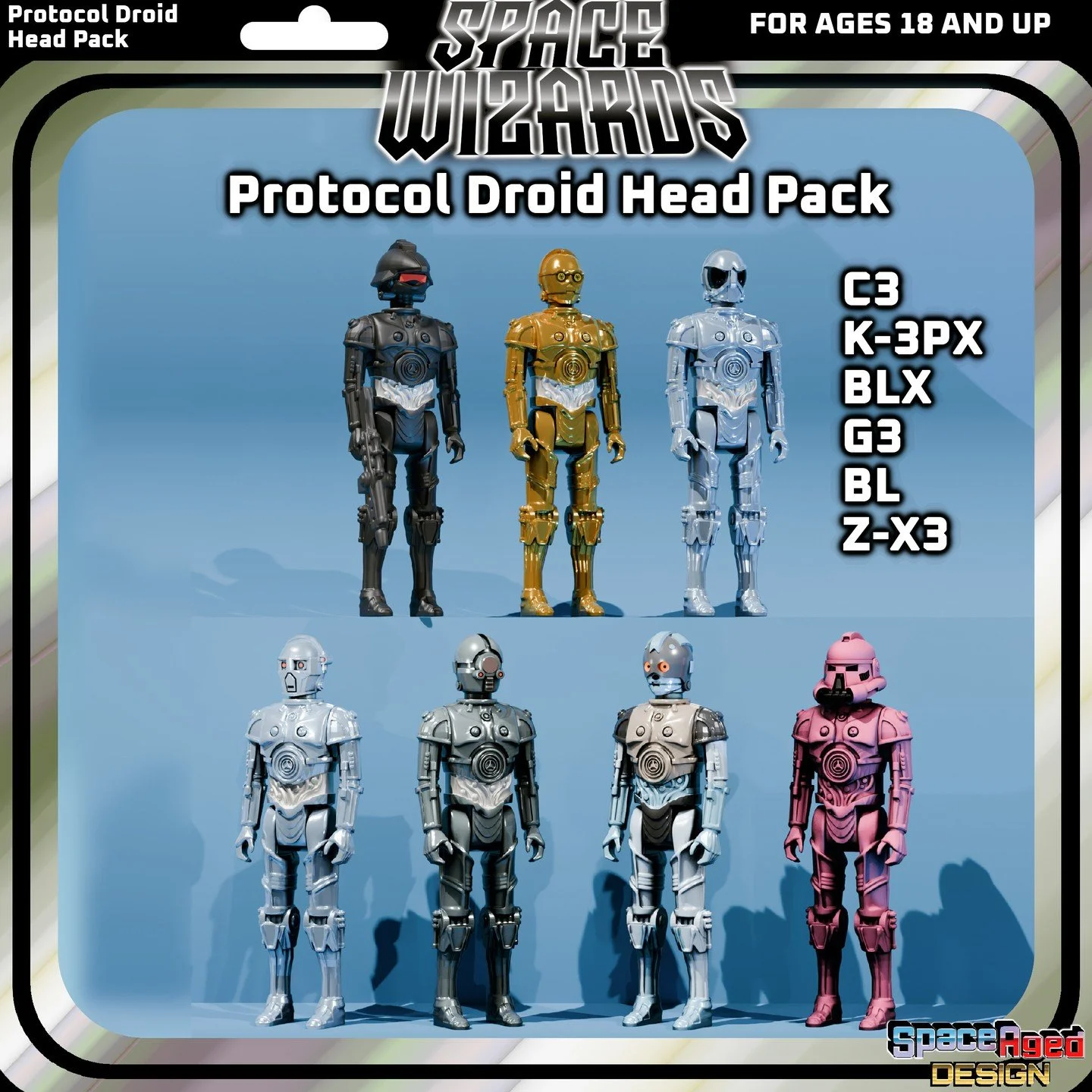 "𝐏𝐫𝐨𝐭𝐨𝐜𝐨𝐥 𝐃𝐫𝐨𝐢𝐝 𝐇𝐞𝐚𝐝 𝐏𝐚𝐜𝐤", 𝐀𝐝𝐝-𝐎𝐧 𝐏𝐚𝐜𝐤 #1 (Description bellow!)
3D Pre-Production Sculpts from the Space Wizards Collection!

Something fun about my production figures being modular is that it supports Add-On 