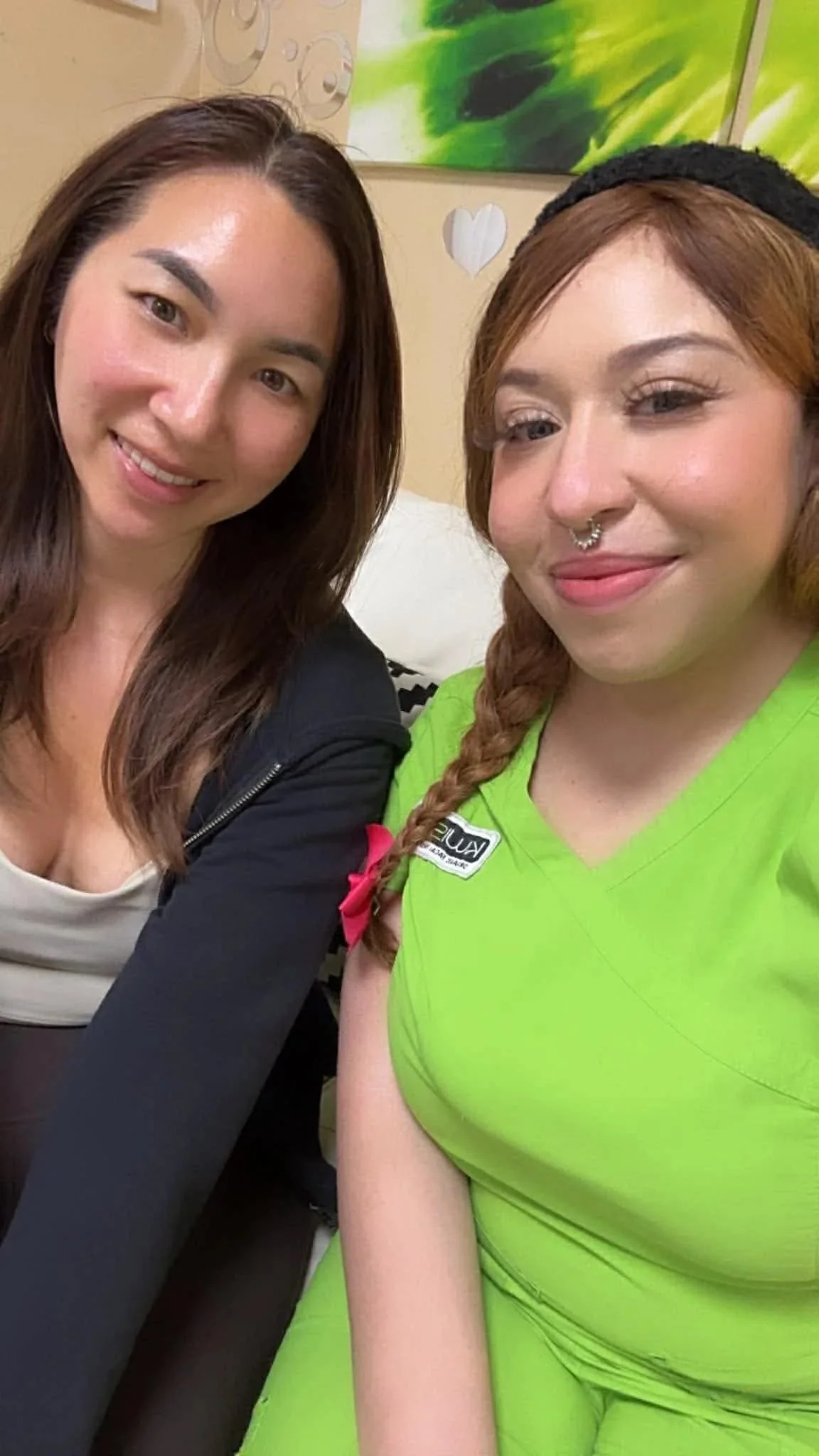 A client with glowing skin after an organic facial at Kiwi Spa with her esthetician